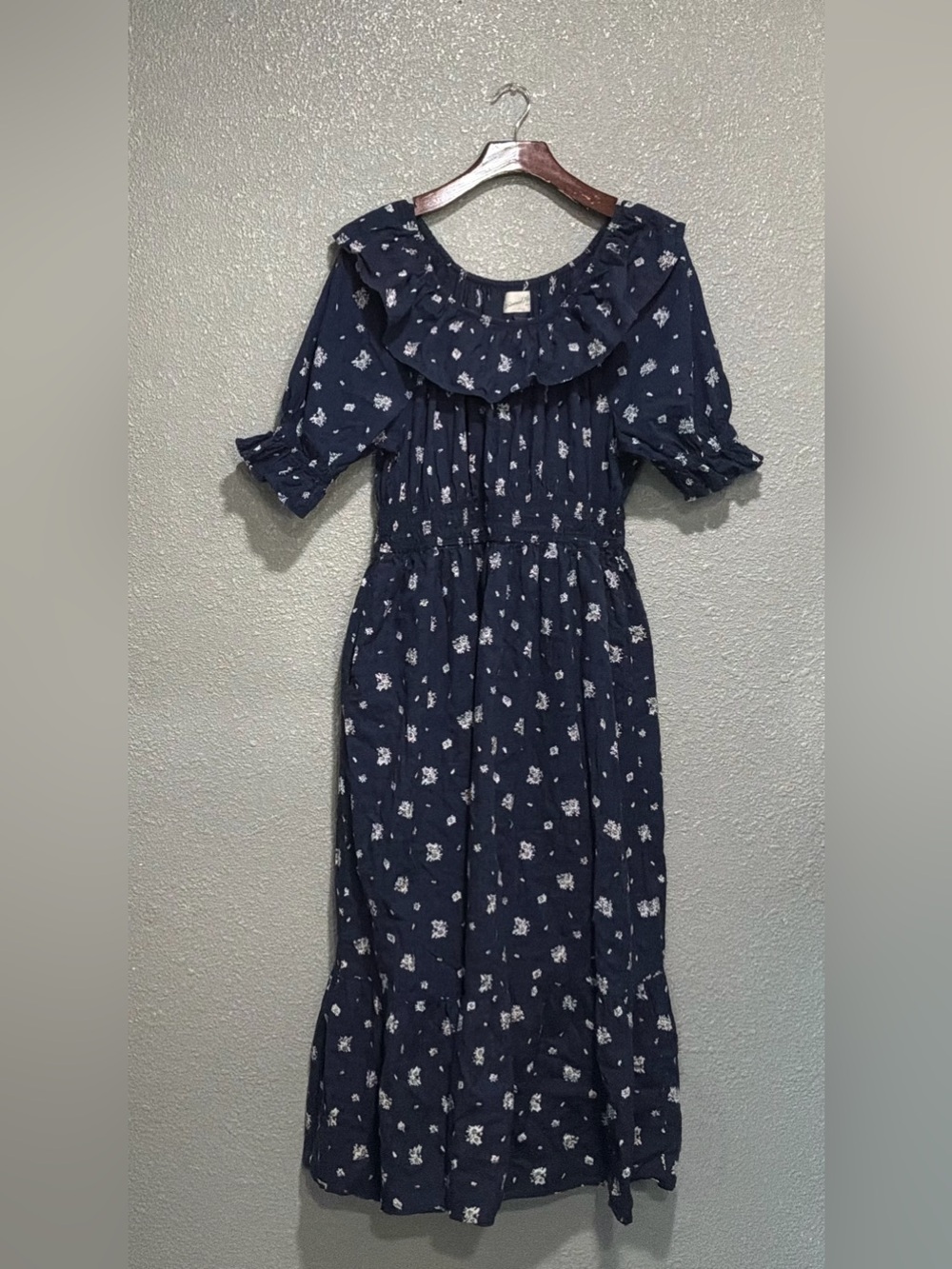 Universal Thread Navy Blue Floral Maxi Dress with Ruffle Collar